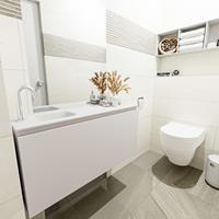 MONDIAZ OLAN Toiletmeubel 100x30x40cm met 1 kraangaten 1 lades linen mat Wastafel Lex links Solid Surface Wit FK75342627