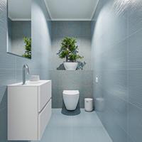 MONDIAZ ADA Toiletmeubel 60x30x50cm met 1 kraangaten 2 lades talc mat Wastafel Lex links Solid Surface Wit FK75341716