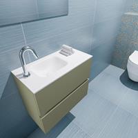 MONDIAZ ADA Toiletmeubel 60x30x50cm met 1 kraangaten 2 lades army mat Wastafel Lex links Solid Surface Wit FK75341832