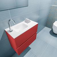 MONDIAZ ADA Toiletmeubel 60x30x50cm met 1 kraangaten 2 lades fire mat Wastafel Lex links Solid Surface Wit FK75341890