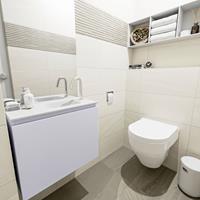 MONDIAZ OLAN Toiletmeubel 60x30x40cm met 1 kraangaten 1 lades cale mat Wastafel Lex rechts Solid Surface Wit FK75342646