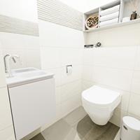 MONDIAZ OLAN Toiletmeubel 40x30x40cm met 1 kraangaten 1 lades linen mat Wastafel Lex rechts Solid Surface Wit FK75342611
