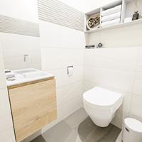 MONDIAZ OLAN Toiletmeubel 40x30x40cm met 0 kraangaten 1 lades washed oak mat Wastafel Lex rechts Solid Surface Wit FK75342670