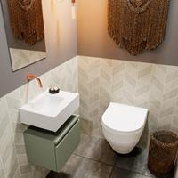 MONDIAZ ANDOR Toiletmeubel 40x30x30cm met 0 kraangaten 1 lades army mat Wastafel Lex links Solid Surface Wit FK75343219