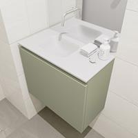 MONDIAZ OLAN Toiletmeubel 60x30x40cm met 0 kraangaten 1 lades army mat Wastafel Lex links Solid Surface Wit FK75342529