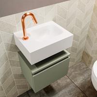 MONDIAZ ANDOR Toiletmeubel 40x30x30cm met 1 kraangaten 1 lades army mat Wastafel Lex rechts Solid Surface Wit FK75343220