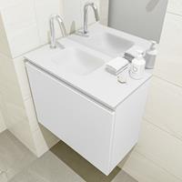 MONDIAZ OLAN Toiletmeubel 60x30x40cm met 1 kraangaten 1 lades talc mat Wastafel Lex links Solid Surface Wit FK75342412