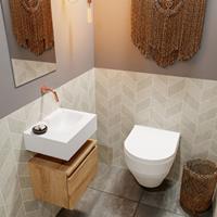 MONDIAZ ANDOR Toiletmeubel 40x30x30cm met 0 kraangaten 1 lades washed oak mat Wastafel Lex rechts Solid Surface Wit FK75343366