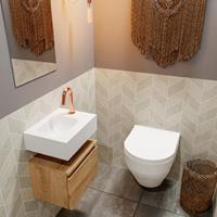 MONDIAZ ANDOR Toiletmeubel 40x30x30cm met 1 kraangaten 1 lades washed oak mat Wastafel Lex links Solid Surface Wit FK75343363