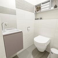 MONDIAZ OLAN Toiletmeubel 40x30x40cm met 1 kraangaten 1 lades smoke mat Wastafel Lex rechts Solid Surface Wit FK75342495