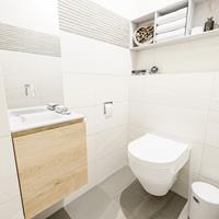 MONDIAZ OLAN Toiletmeubel 40x30x40cm met 0 kraangaten 1 lades washed oak mat Wastafel Lex links Solid Surface Wit FK75342668