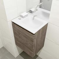 MONDIAZ OLAN Toiletmeubel 40x30x40cm met 0 kraangaten 1 lades dark brown mat Wastafel Lex rechts Solid Surface Wit FK75342699