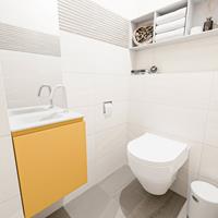 MONDIAZ OLAN Toiletmeubel 40x30x40cm met 1 kraangaten 1 lades ocher mat Wastafel Lex links Solid Surface Wit FK75342551