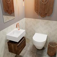 MONDIAZ ANDOR Toiletmeubel 40x30x30cm met 1 kraangaten 1 lades dark brown mat Wastafel Lex links Solid Surface Wit FK75343392