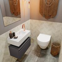 MONDIAZ ANDOR Toiletmeubel 60x30x30cm met 1 kraangaten 1 lades dark grey mat Wastafel Lex rechts Solid Surface Wit FK75343168