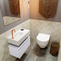 MONDIAZ ANDOR Toiletmeubel 60x30x30cm met 1 kraangaten 1 lades cale mat Wastafel Lex links Solid Surface Wit FK75343340