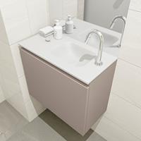 MONDIAZ OLAN Toiletmeubel 60x30x40cm met 1 kraangaten 1 lades smoke mat Wastafel Lex rechts Solid Surface Wit FK75342501