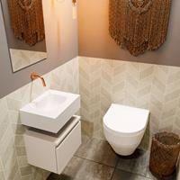 MONDIAZ ANDOR Toiletmeubel 40x30x30cm met 0 kraangaten 1 lades linen mat Wastafel Lex midden Solid Surface Wit FK75343304