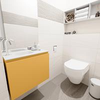 MONDIAZ OLAN Toiletmeubel 60x30x40cm met 1 kraangaten 1 lades ocher mat Wastafel Lex links Solid Surface Wit FK75342557