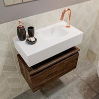 MONDIAZ ANDOR Toiletmeubel 60x30x30cm met 1 kraangaten 1 lades dark brown mat Wastafel Lex rechts Solid Surface Wit FK75343400