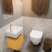 MONDIAZ ANDOR Toiletmeubel 40x30x30cm met 1 kraangaten 1 lades ocher mat Wastafel Lex rechts Solid Surface Wit FK75343249