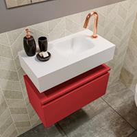 MONDIAZ ANDOR Toiletmeubel 60x30x30cm met 1 kraangaten 1 lades fire mat Wastafel Lex rechts Solid Surface Wit FK75343284