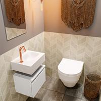 MONDIAZ ANDOR Toiletmeubel 40x30x30cm met 1 kraangaten 1 lades talc mat Wastafel Lex rechts Solid Surface Wit FK75343104