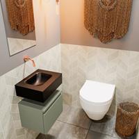 MONDIAZ ANDOR Toiletmeubel 40x30x30cm met 0 kraangaten 1 lades army mat Wastafel Lex midden Solid Surface Zwart FK75343565