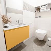 MONDIAZ OLAN Toiletmeubel 80x30x40cm met 1 kraangaten 1 lades ocher mat Wastafel Lex midden Solid Surface Wit FK75342561