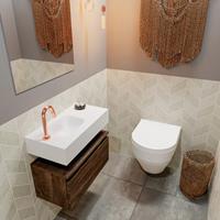 MONDIAZ ANDOR Toiletmeubel 60x30x30cm met 1 kraangaten 1 lades dark brown mat Wastafel Lex links Solid Surface Wit FK75343398