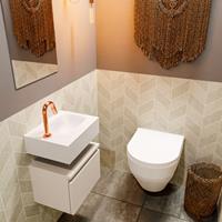 MONDIAZ ANDOR Toiletmeubel 40x30x30cm met 1 kraangaten 1 lades linen mat Wastafel Lex rechts Solid Surface Wit FK75343307