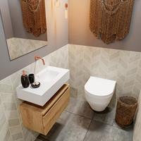 MONDIAZ ANDOR Toiletmeubel 60x30x30cm met 0 kraangaten 1 lades washed oak mat Wastafel Lex rechts Solid Surface Wit FK75343372
