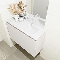 MONDIAZ OLAN Toiletmeubel 80x30x40cm met 0 kraangaten 1 lades linen mat Wastafel Lex rechts Solid Surface Wit FK75342624