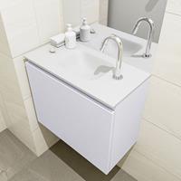 MONDIAZ OLAN Toiletmeubel 60x30x40cm met 1 kraangaten 1 lades cale mat Wastafel Lex midden Solid Surface Wit FK75342642