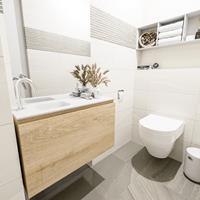 MONDIAZ OLAN Toiletmeubel 80x30x40cm met 1 kraangaten 1 lades washed oak mat Wastafel Lex links Solid Surface Wit FK75342679