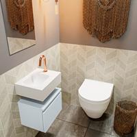 MONDIAZ ANDOR Toiletmeubel 40x30x30cm met 1 kraangaten 1 lades cale mat Wastafel Lex links Solid Surface Wit FK75343334
