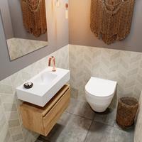 MONDIAZ ANDOR Toiletmeubel 60x30x30cm met 1 kraangaten 1 lades washed oak mat Wastafel Lex midden Solid Surface Wit FK75343367