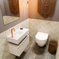 MONDIAZ ANDOR Toiletmeubel 60x30x30cm met 1 kraangaten 1 lades linen mat Wastafel Lex links Solid Surface Wit FK75343311