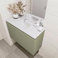 MONDIAZ OLAN Toiletmeubel 80x30x40cm met 0 kraangaten 1 lades army mat Wastafel Lex midden Solid Surface Wit FK75342533