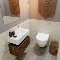 MONDIAZ ANDOR Toiletmeubel 60x30x30cm met 0 kraangaten 1 lades dark brown mat Wastafel Lex rechts Solid Surface Wit FK75343401