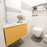 MONDIAZ OLAN Toiletmeubel 80x30x40cm met 1 kraangaten 1 lades ocher mat Wastafel Lex links Solid Surface Wit FK75342563