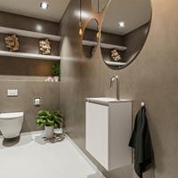 MONDIAZ TURE Toiletmeubel 40x23x50cm met 1 kraangaten 1 deuren linen mat Wastafel Eden links Solid Surface Wit FK75341213