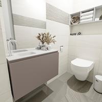 MONDIAZ OLAN Toiletmeubel 80x30x40cm met 1 kraangaten 1 lades smoke mat Wastafel Lex links Solid Surface Wit FK75342505