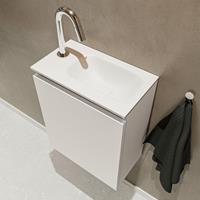 MONDIAZ TURE Toiletmeubel 40x23x50cm met 1 kraangaten 1 deuren linen mat Wastafel Eden rechts Solid Surface Wit FK75341215