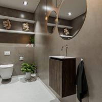 MONDIAZ TURE Toiletmeubel 40x23x50cm met 0 kraangaten 1 deuren dark brown mat Wastafel Eden midden Solid Surface Wit FK75341302