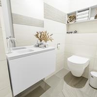 MONDIAZ OLAN Toiletmeubel 80x30x40cm met 1 kraangaten 1 lades talc mat Wastafel Lex links Solid Surface Wit FK75342418