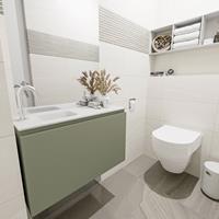 MONDIAZ OLAN Toiletmeubel 80x30x40cm met 1 kraangaten 1 lades army mat Wastafel Lex links Solid Surface Wit FK75342534