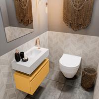 MONDIAZ ANDOR Toiletmeubel 60x30x30cm met 1 kraangaten 1 lades ocher mat Wastafel Lex rechts Solid Surface Wit FK75343255