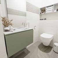 MONDIAZ OLAN Toiletmeubel 80x30x40cm met 1 kraangaten 1 lades army mat Wastafel Lex rechts Solid Surface Wit FK75342536