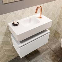 MONDIAZ ANDOR Toiletmeubel 60x30x30cm met 1 kraangaten 1 lades talc mat Wastafel Lex midden Solid Surface Wit FK75343106